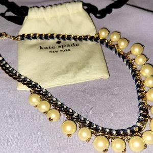 Kate Spade NY faux pearl and gingham woven chain necklace